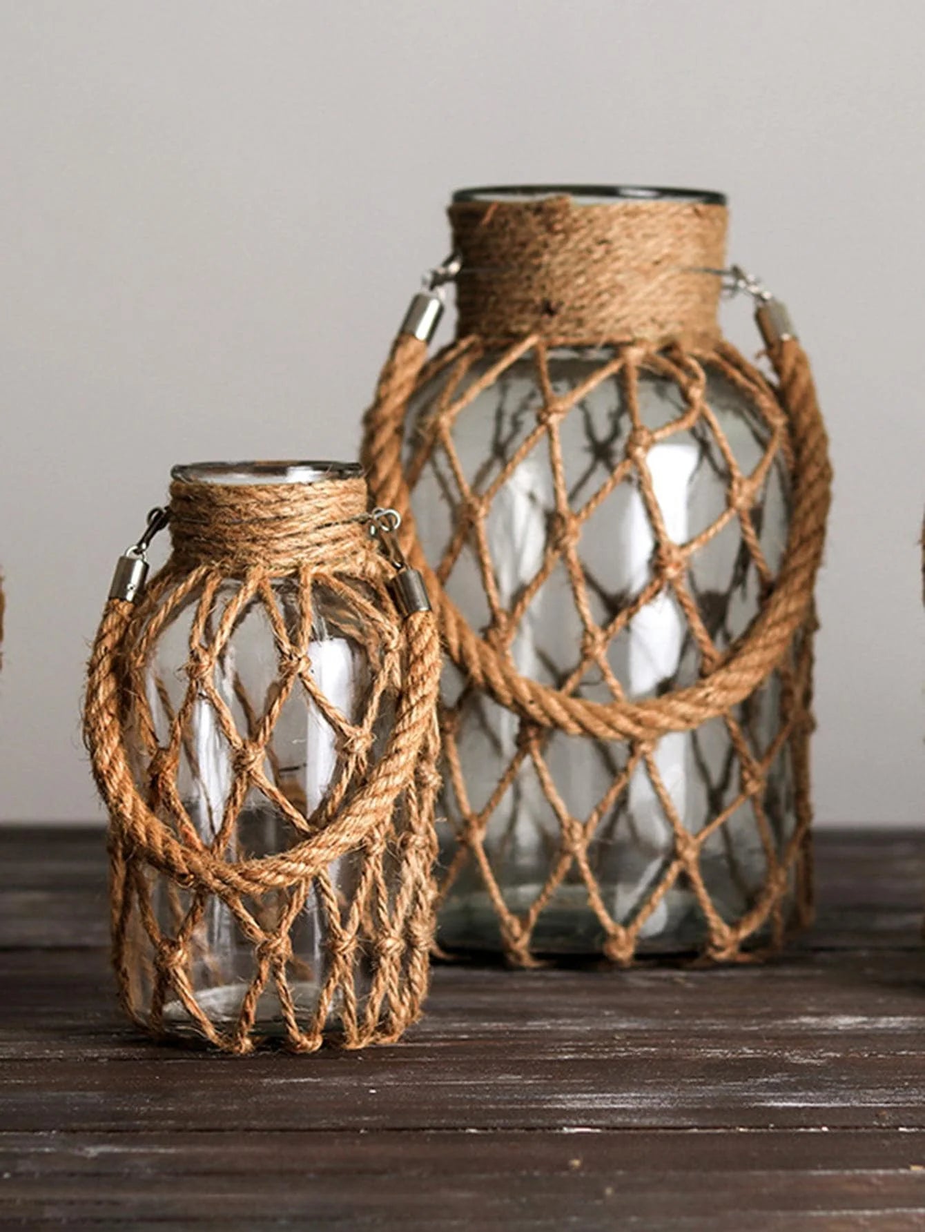 Boho Chic Hand-Woven Hemp Rope Glass Vase