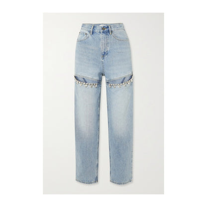 Crystal Chic High-Waisted Straight Leg Jeans